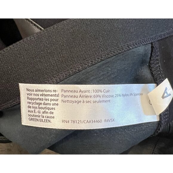 Eileen Fisher Women’s Black Pants Small Size Leather Front Pull On Stretch - Picture 11 of 12